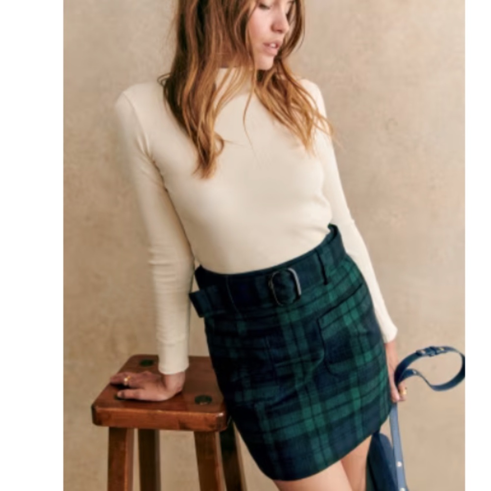 Sezane Green Plaid Mini Skirt